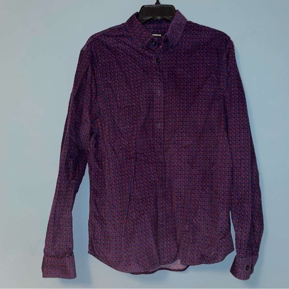 Express Button Down Printed Corduroy Long Sleeve Shirt Size Medium
